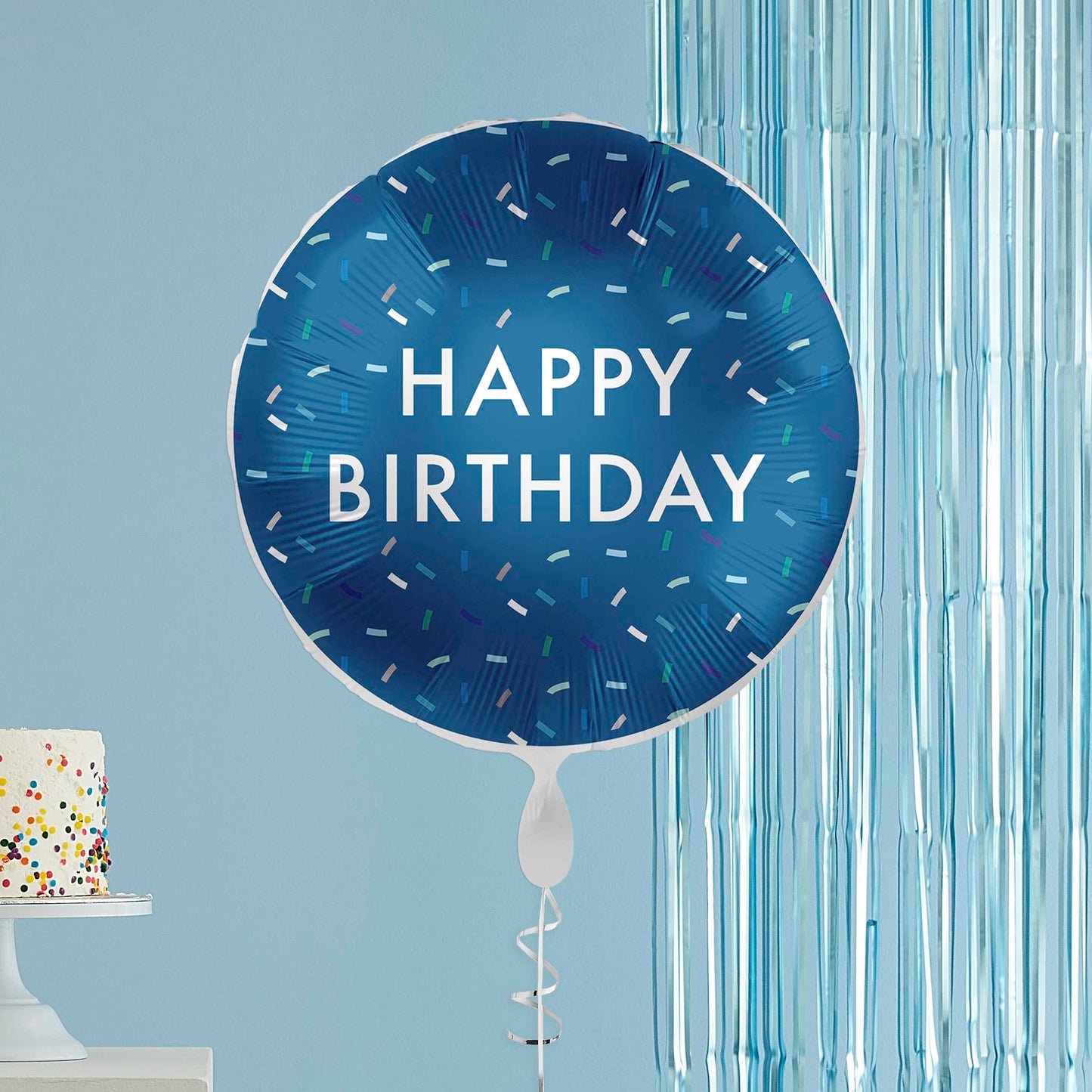 Happy birthday folieballon blauw sprinkles