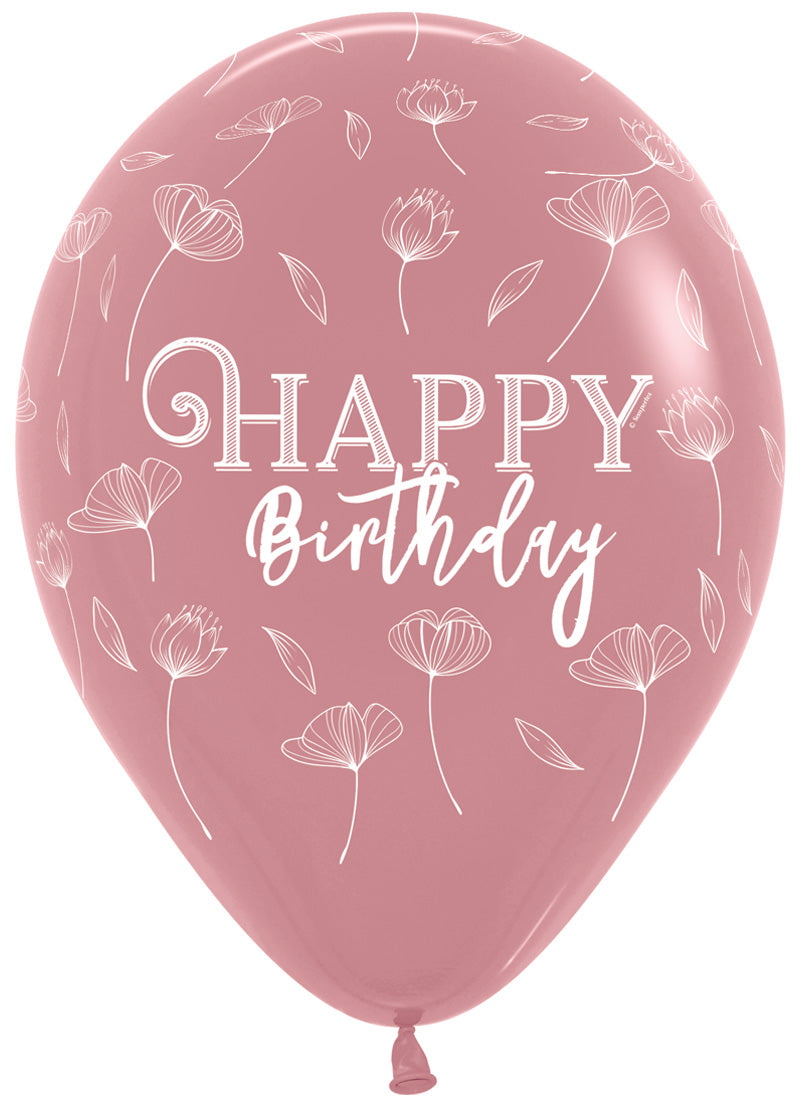 Bedrukte ballon: happy birthday blossom rosewood