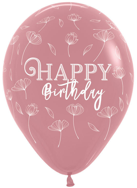 Bedrukte ballon: happy birthday blossom rosewood