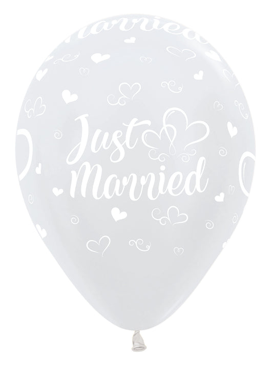 Bedrukte ballon: just married pearl white