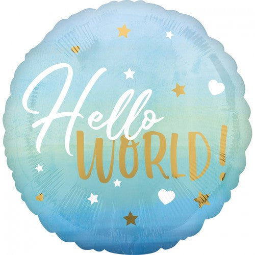 Folieballon hello world blauw